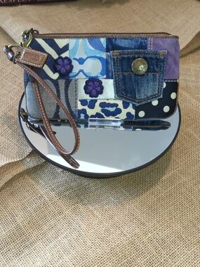 Coach Patchwork Wristlet in Blue and Purple